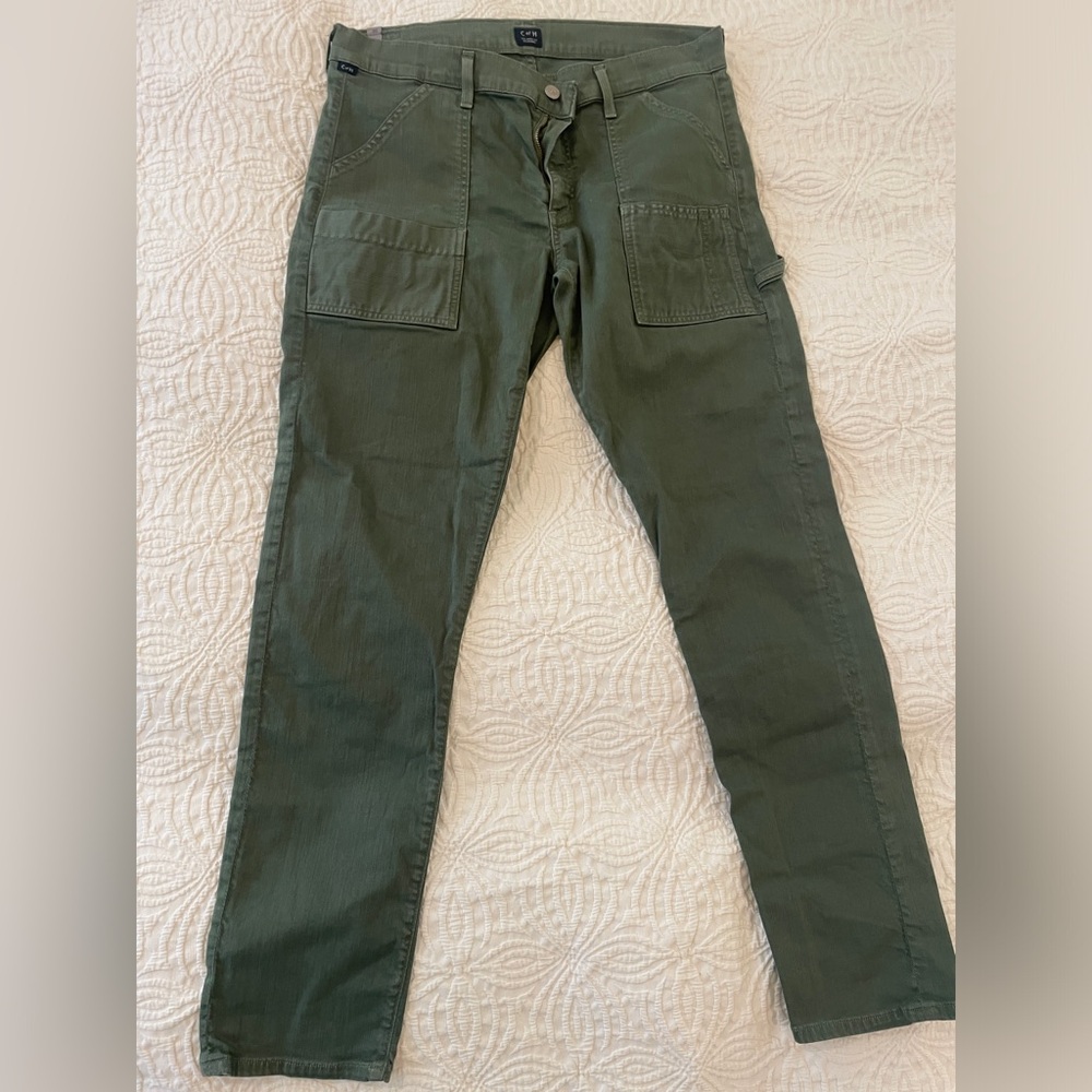 Green denim cargo pants